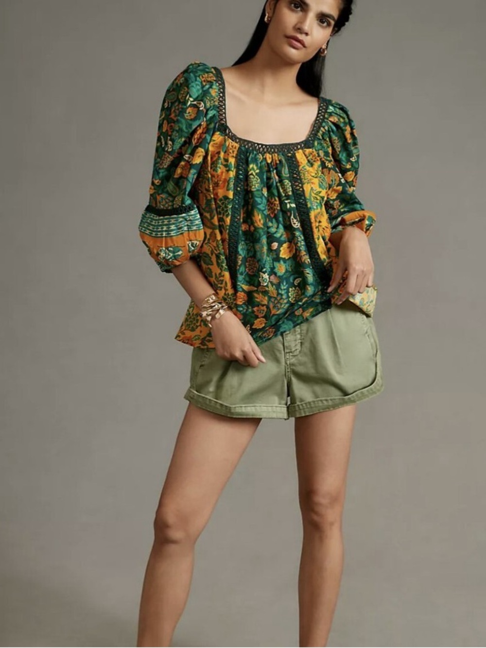 Anthropologie Farm Rio Lace Inset Peasant Blouse Size M